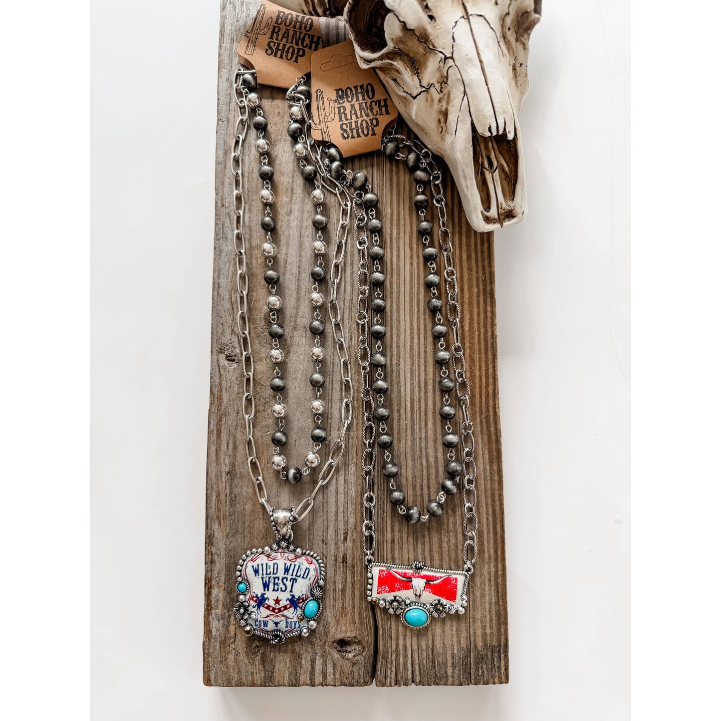 2 Layered Navajo Pearl Turquoise Stone Pendant Necklace