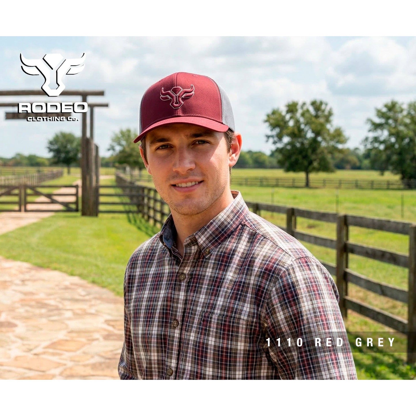 Men’s Cotton Twill Mesh Western Cap –TH101-1110-RED-GREY
