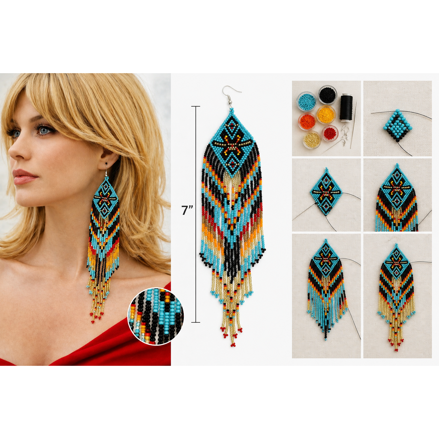Extra-Long Handwoven Beaded Fringe Earrings | Czech Seed Beads