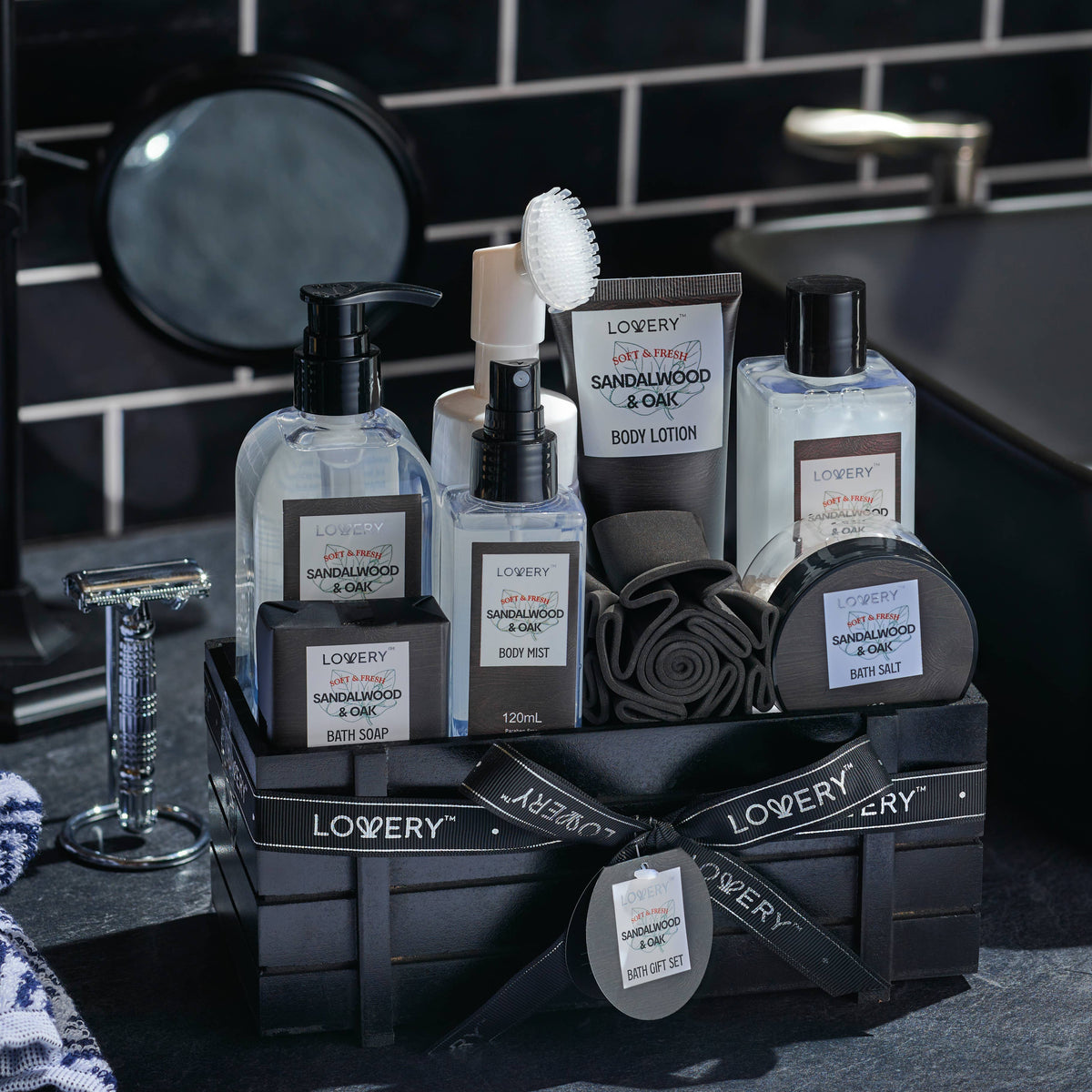 Luxury Spa Kit for Men, Sandalwood Oak Scented Gift Set