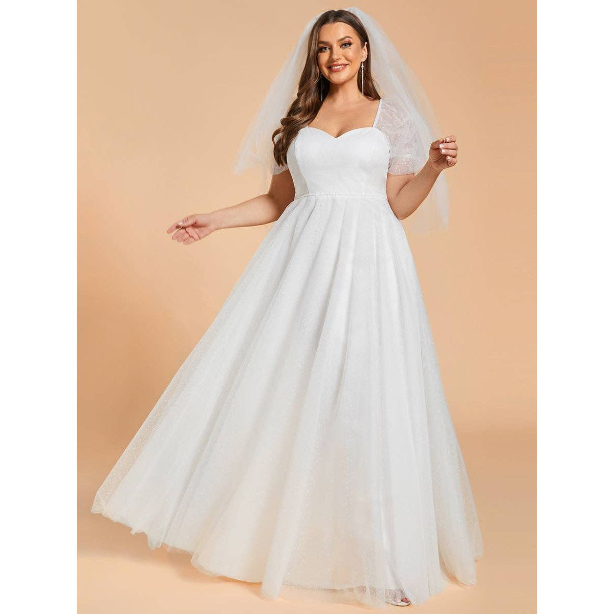 Ever-Pretty - Plus Size Wedding Dress with Puff Sleeves