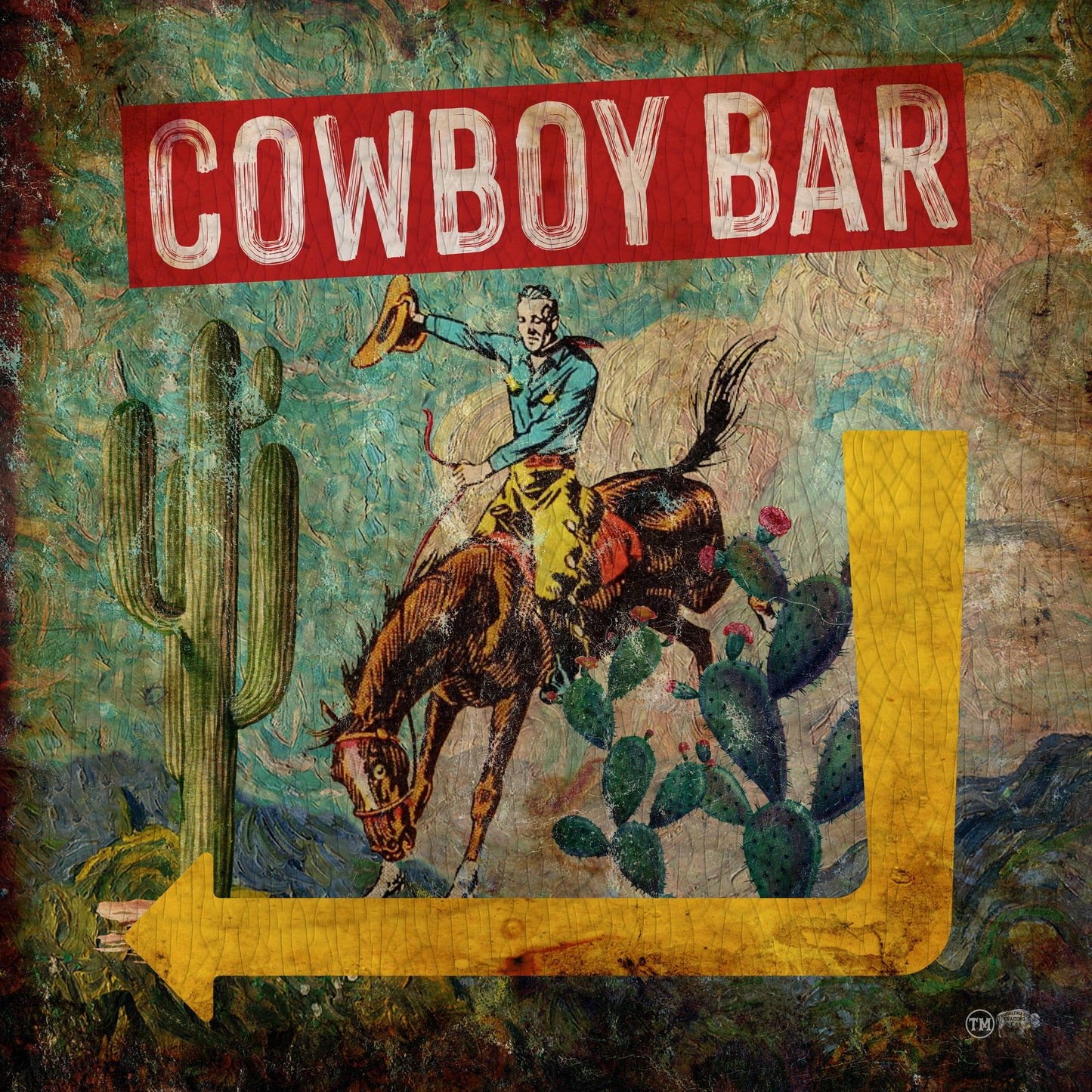 TroubleMaker Trading Company - Cowboy Bar - 24" Square Lighted Artwork