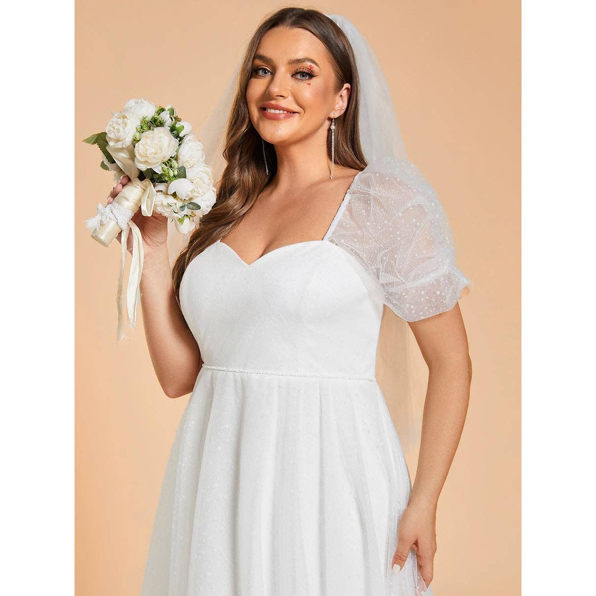 Ever-Pretty - Plus Size Wedding Dress with Puff Sleeves