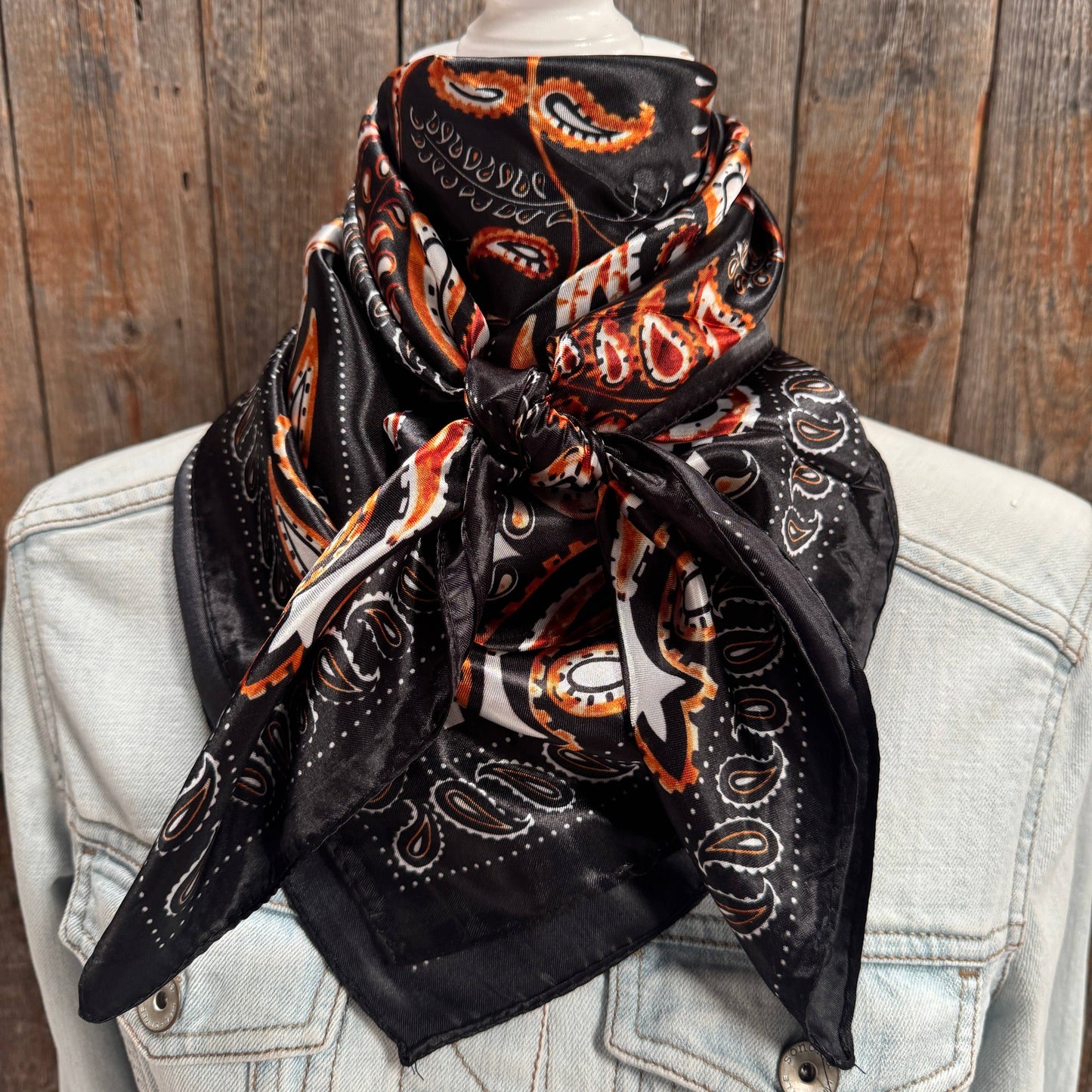 Black and Orange Floral Wild Rag - Western Scarf