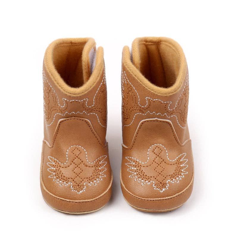 Kids Charm Online - Camel pleather baby boots with velcro. MY3167C