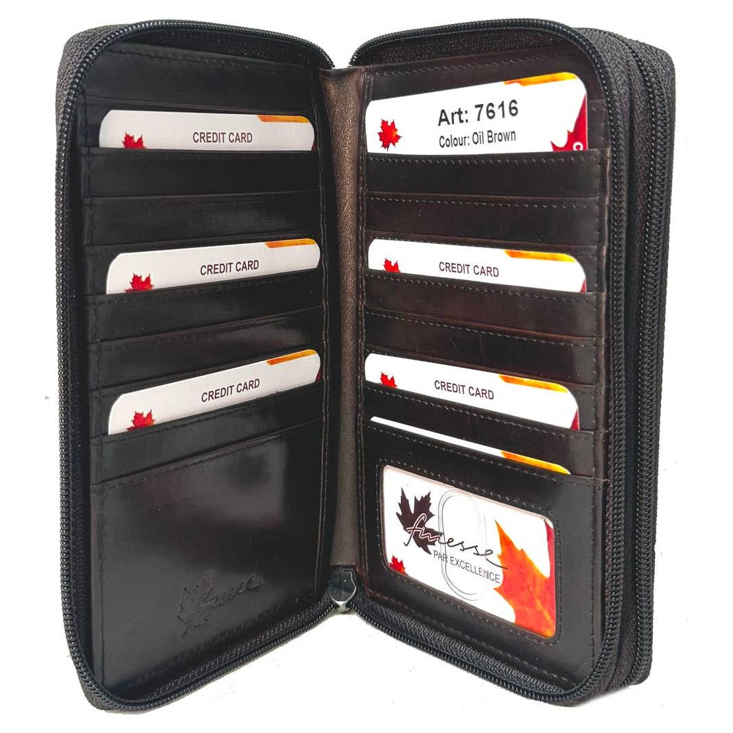 IGI CANADA - Genuine Cowhide Leather Zip-Around Ladies RFID Wallet #7616R