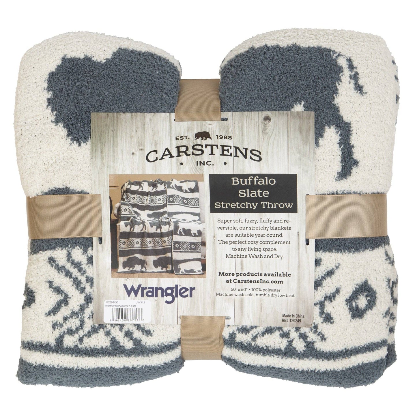 Wrangler Buffalo Slate Stretchy Throw Blanket