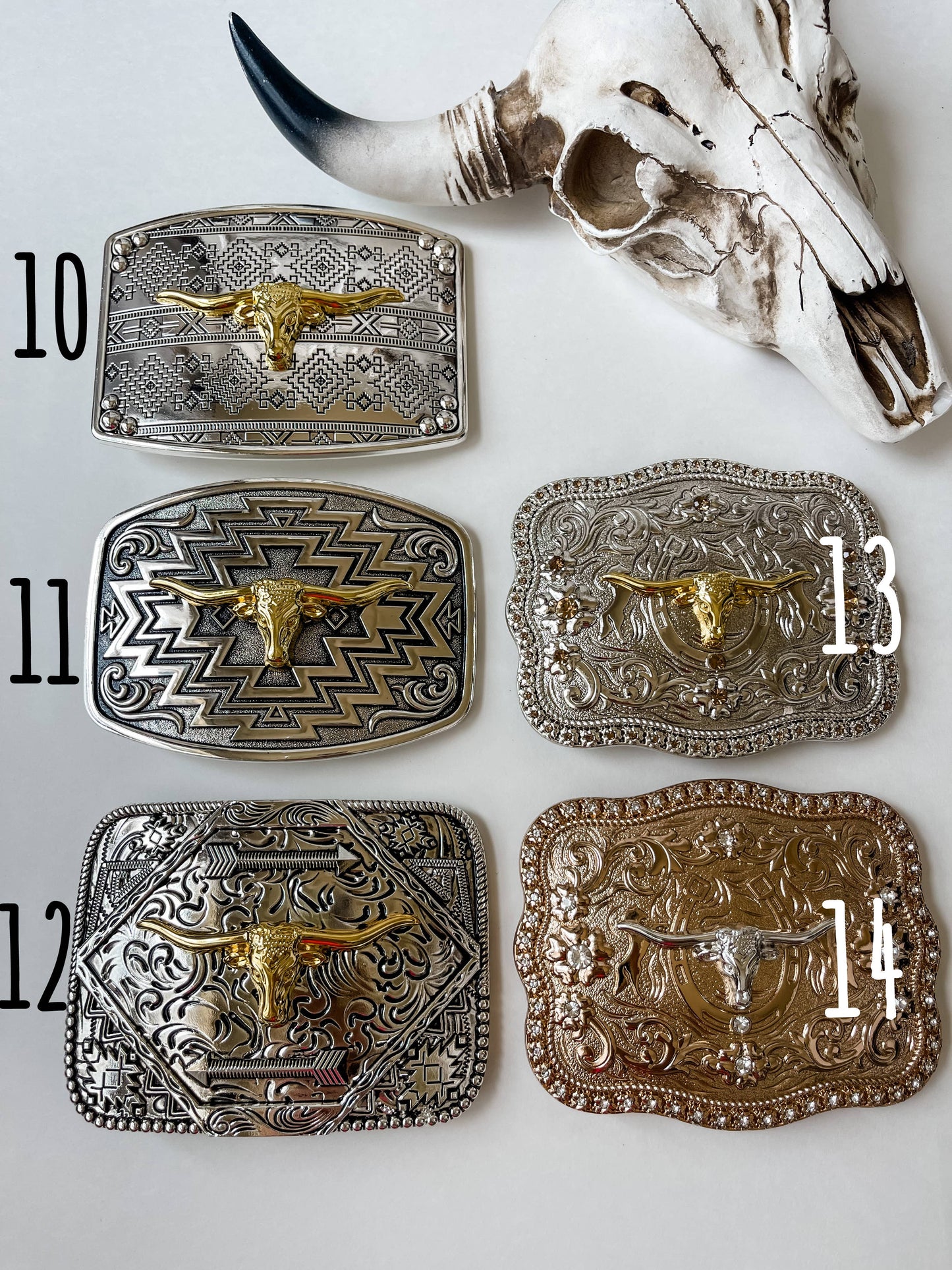 Western Longhorn Belt Buckle Silver - Rose Gold - Gold