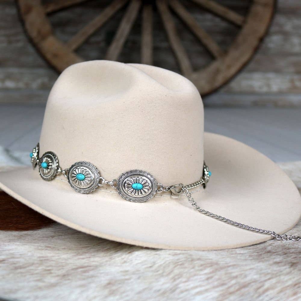 Silver Concho Hat Band Turquoise Stone - Strider