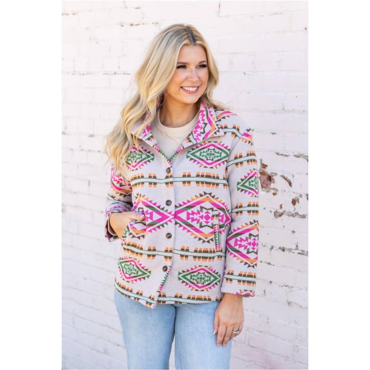 WESTERN AZTEC PATTERN JACKET PINK