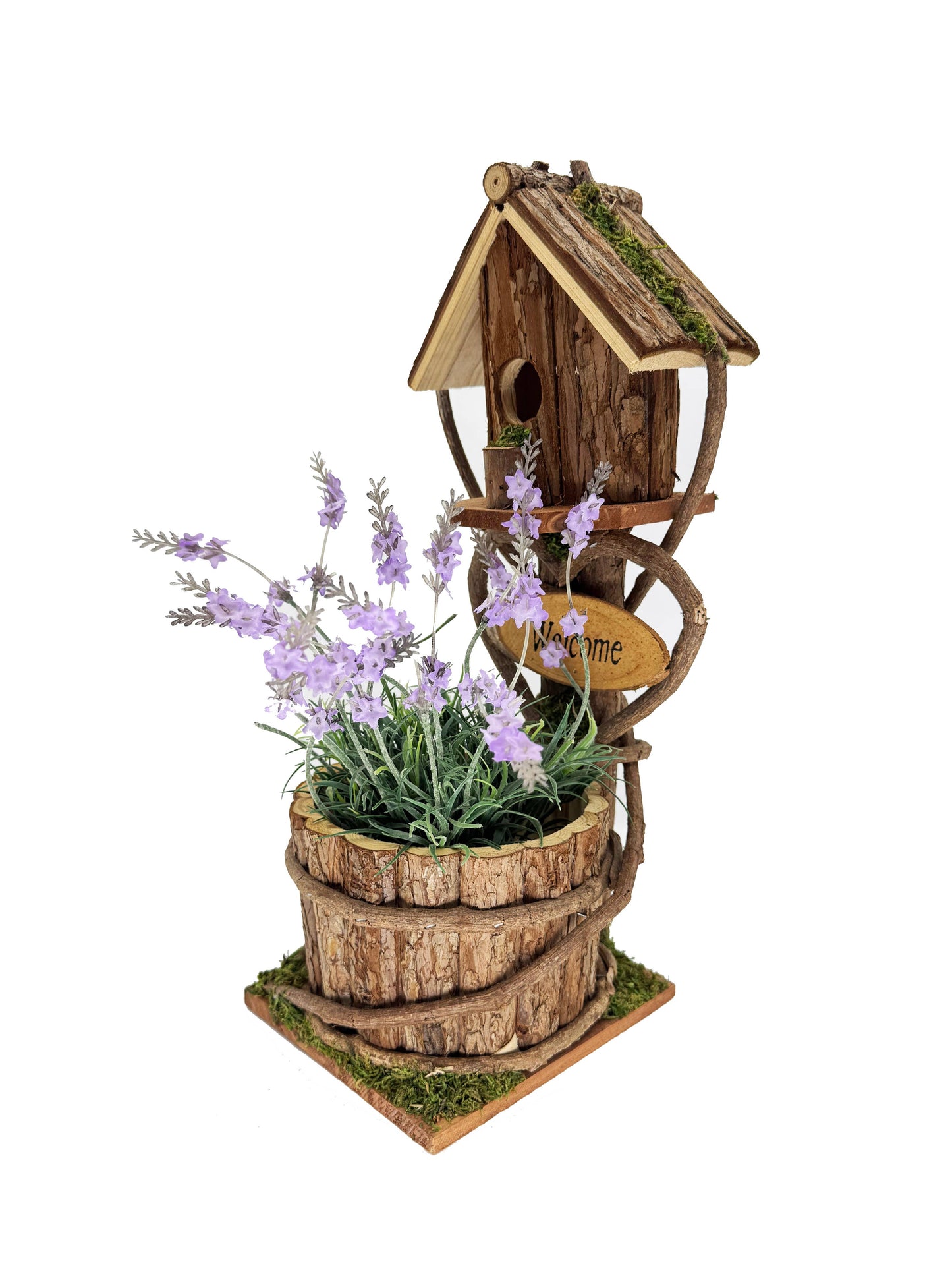 Welcome Tree-Bark Birdhouse Planter