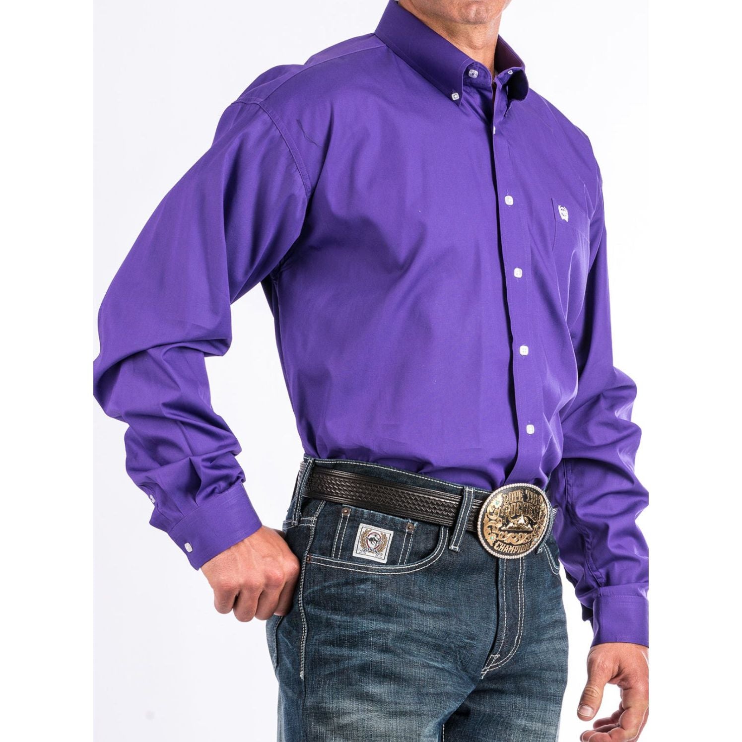 MEN'S SOLID PURPLE BUTTON-DOWN WESTERN SHIRT MTW1103802