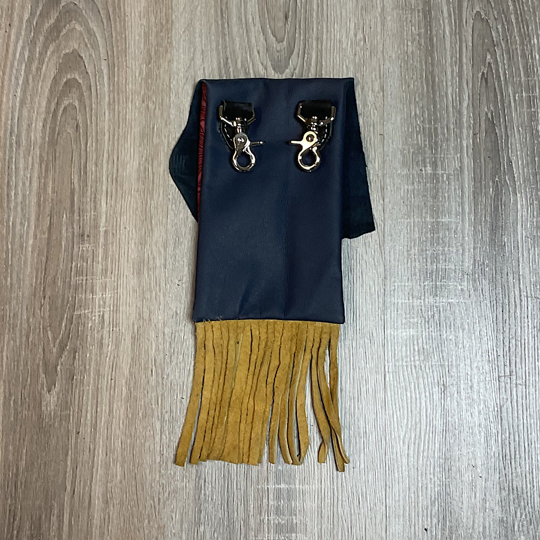 Mouse N' Ruby Original - Burgundy & Smoky Blue With Tan Fringe Saddle Pouch