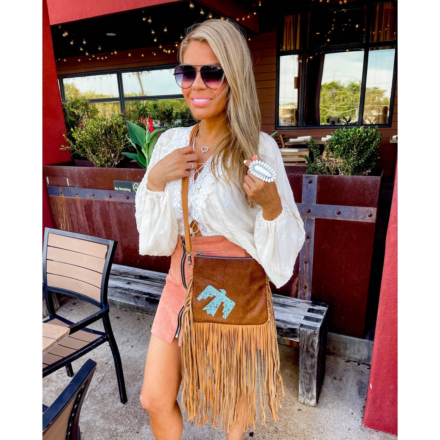 Boho Ranch Shop - THUNDERBIRD COWHIDE CROSSBODY tooled Leather Cowhide Clutch