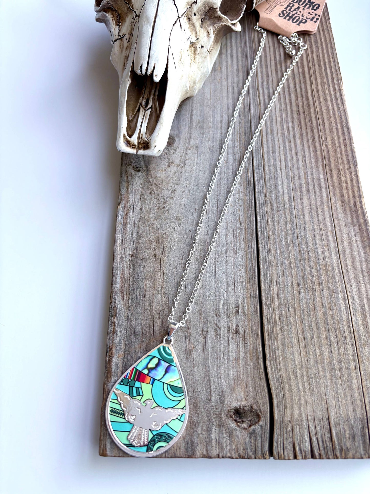 Western Style Colored Teardrop Pendant Necklace