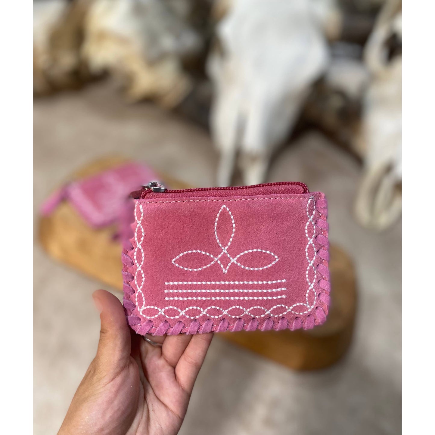 Pink BootStitch Leather Coin Pouch