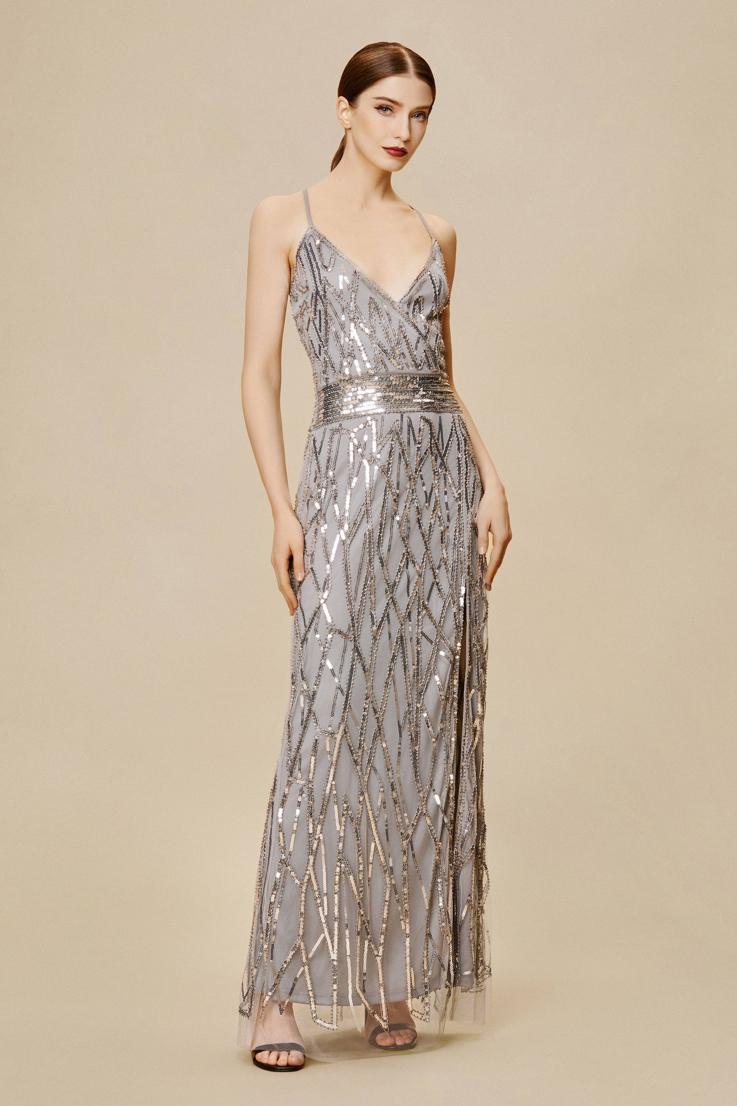 Suspender High Slit Maxi Cocktail Dress