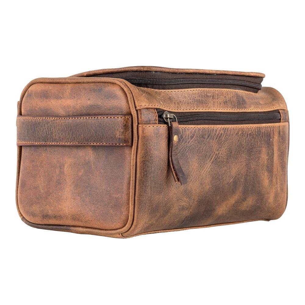 Sixtease Bags - Genuine Leather Unisex Wash Bag - Rustic Brown
