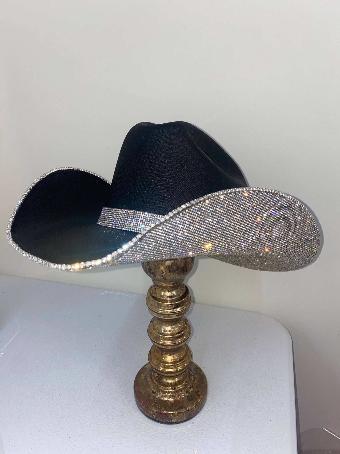 Rhinestone Cowgirl - Square shaped Black & Crystal Hat