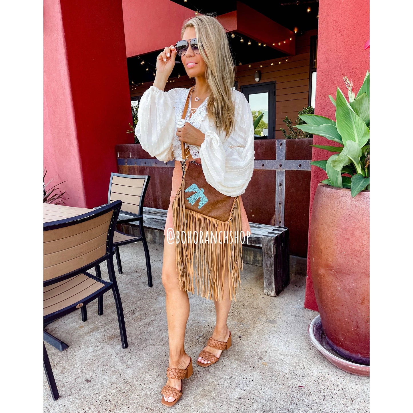 Boho Ranch Shop - THUNDERBIRD COWHIDE CROSSBODY tooled Leather Cowhide Clutch