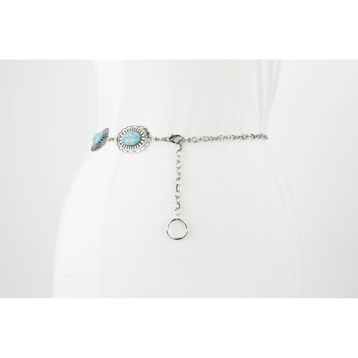 Women’s Turquoise Silver Concho Chain Belt ABB MTL 1011