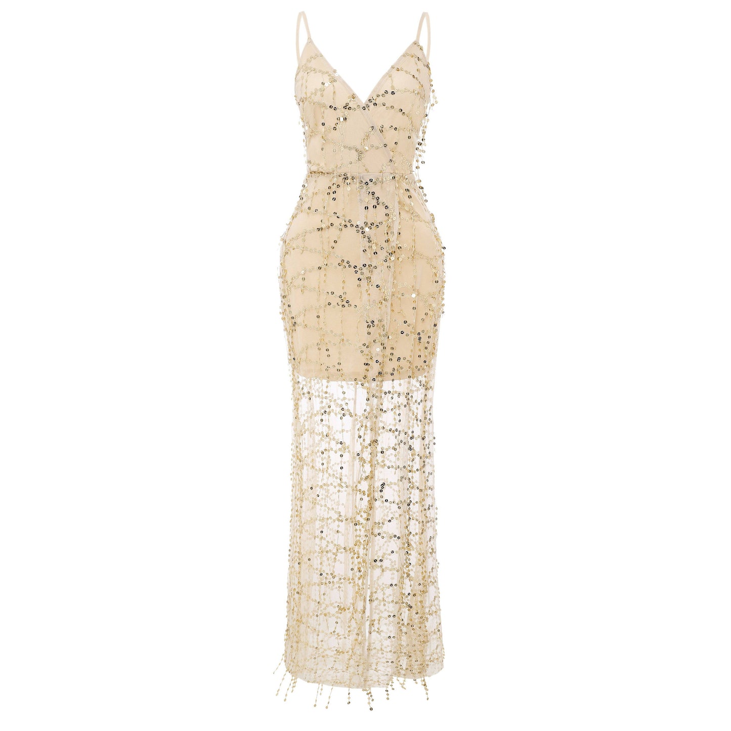 High Slit Glittering Sequin Strappy Dress