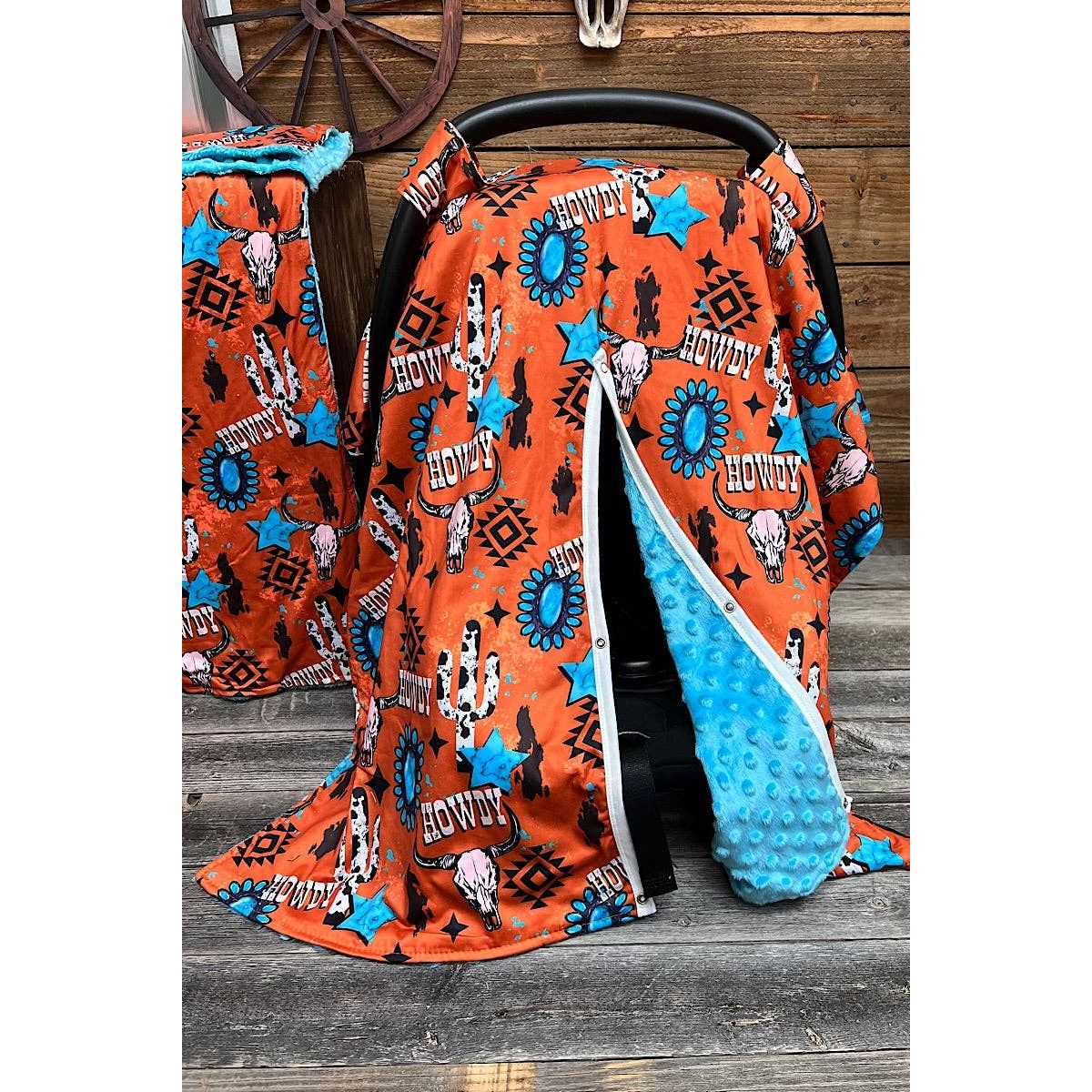 Orange howdy cow skull printed canopy cover. ZYTB25153007 M