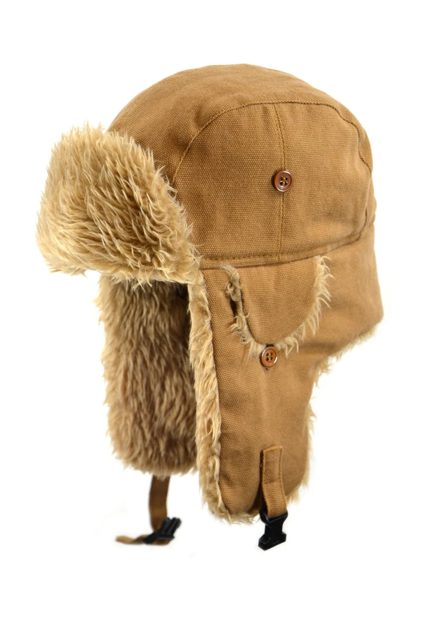 CrownCap Cotton Duck Canvas Aviator Winter Hat 1-46743