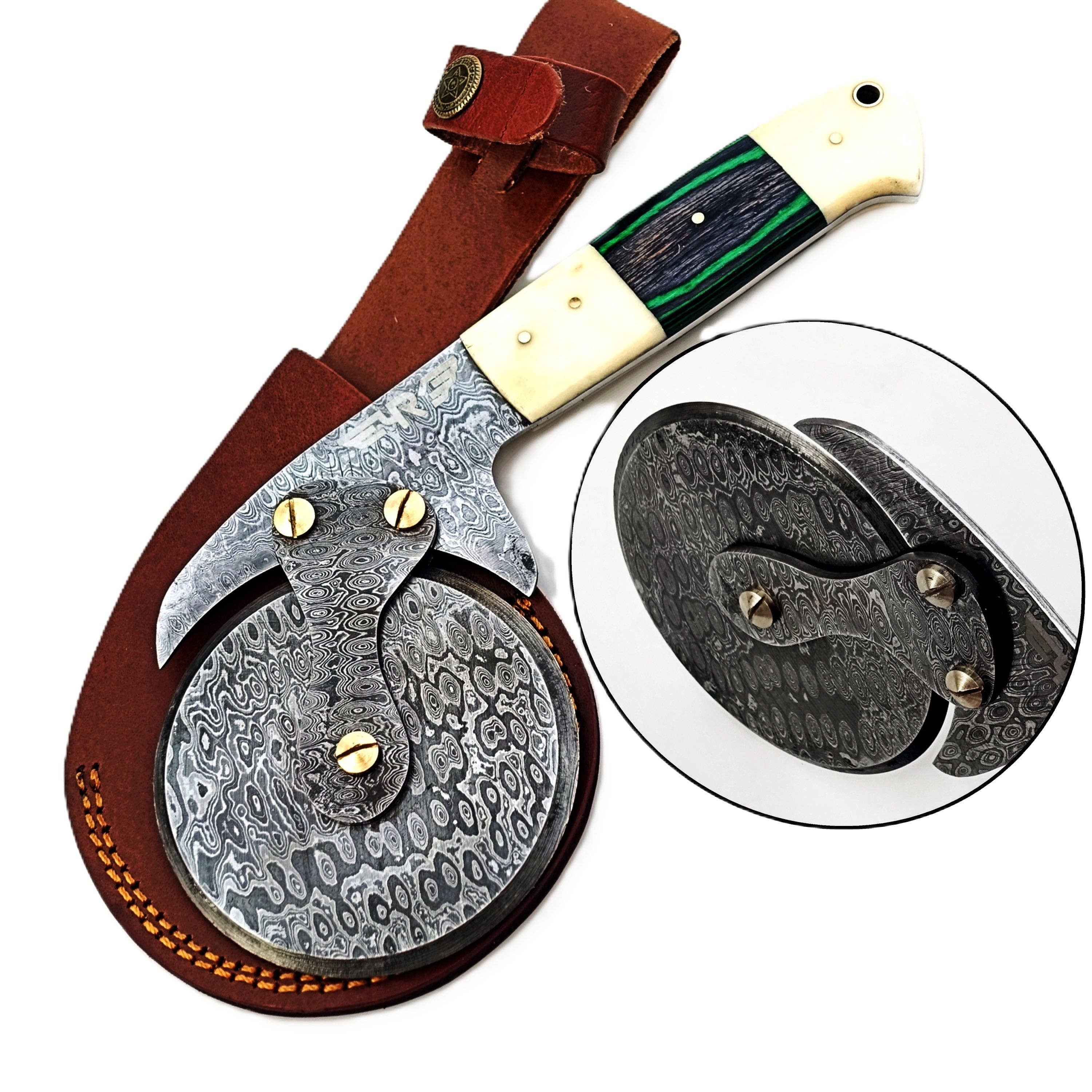 Luigi Pizza Cutter - Hardwood & Bone - Damascus Steel