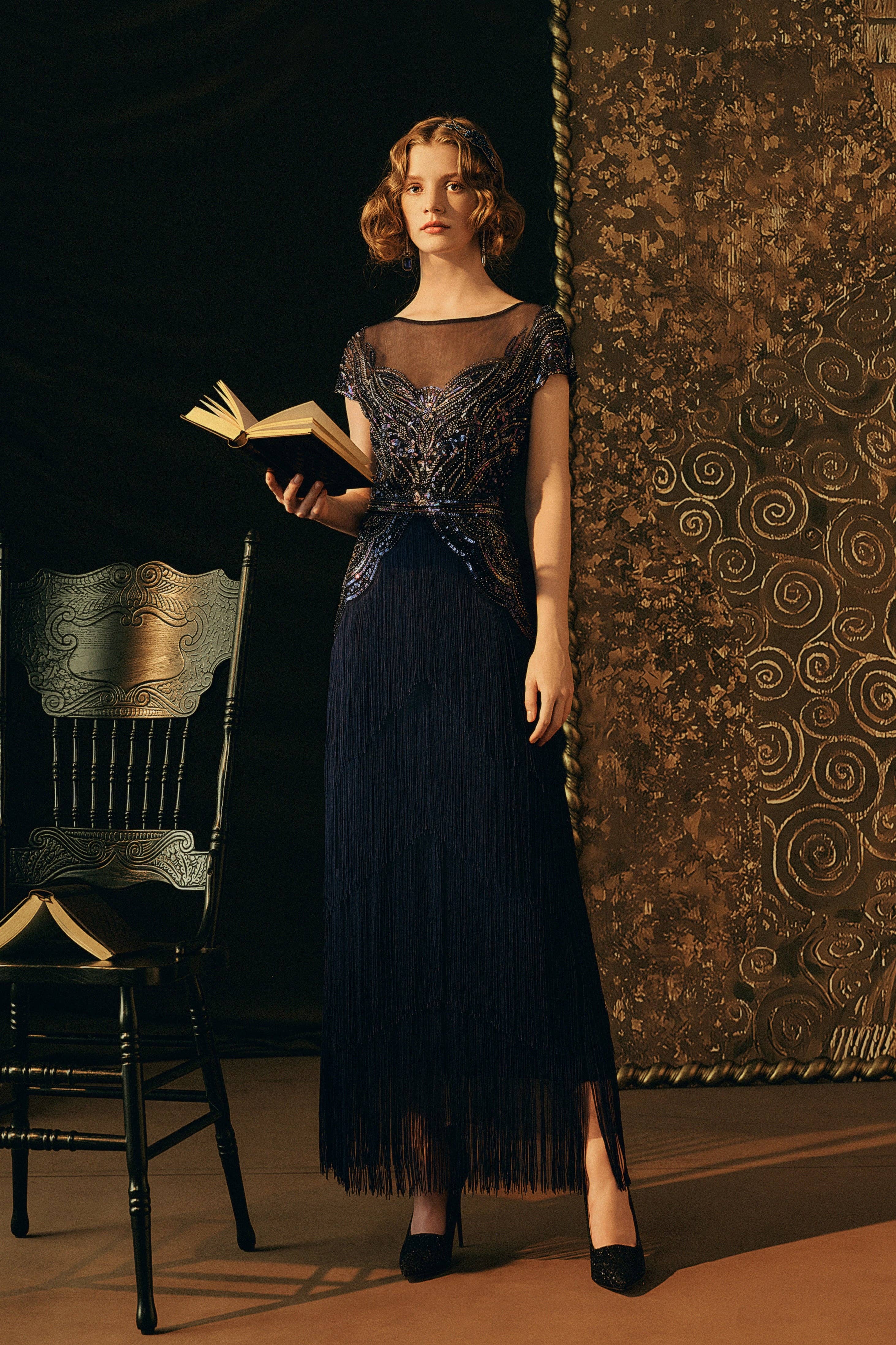 Radiant Iridescent Sequin Fringe Evening Gown