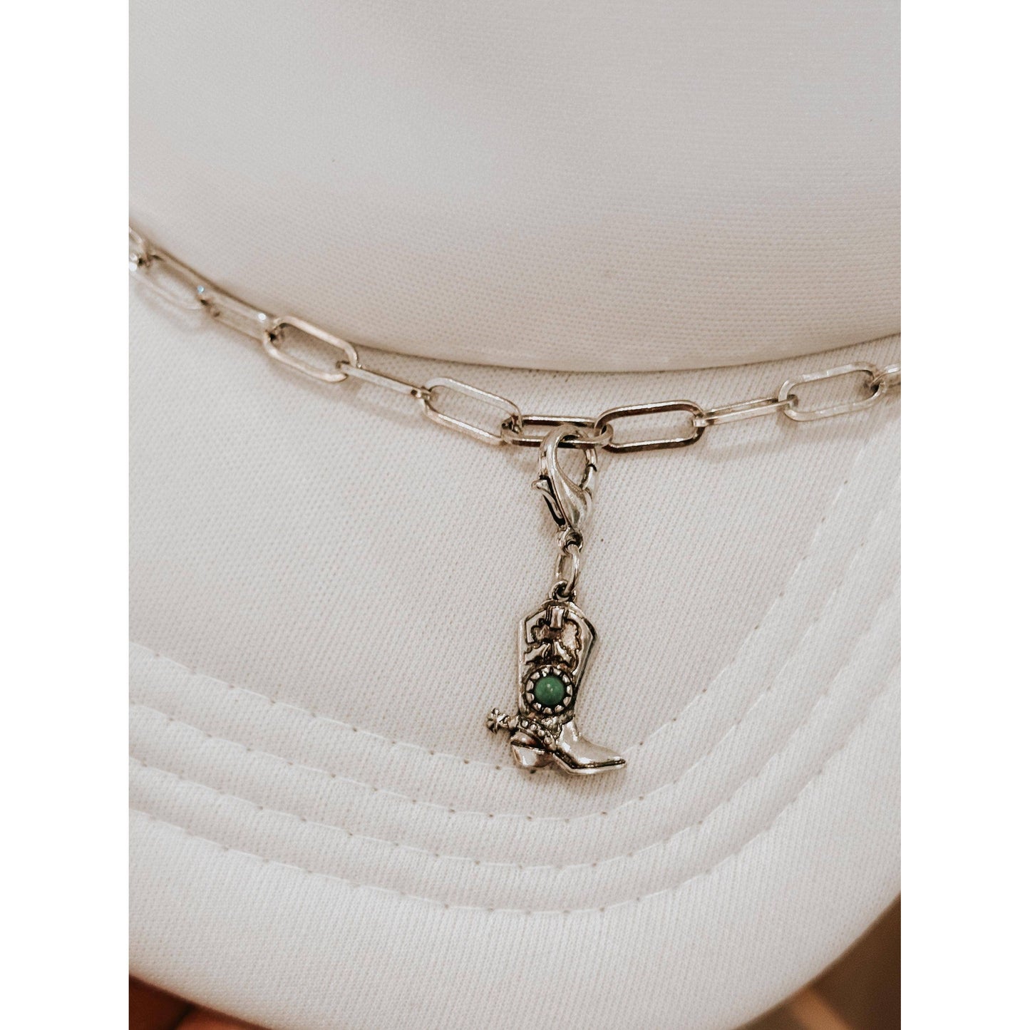 Silver & Turquoise Cowboy Boot with Spur, Hat Chain Charm Western Trucker Hat, Chain Decorate Your Own Trucker Hat