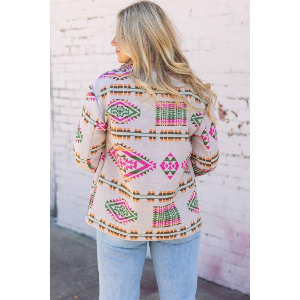WESTERN AZTEC PATTERN JACKET PINK