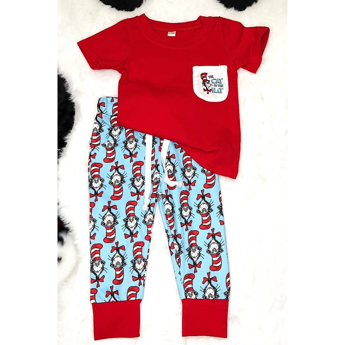 THE CAT IN THE HAT" RED 2 PIECE BOYS PAJAMAS