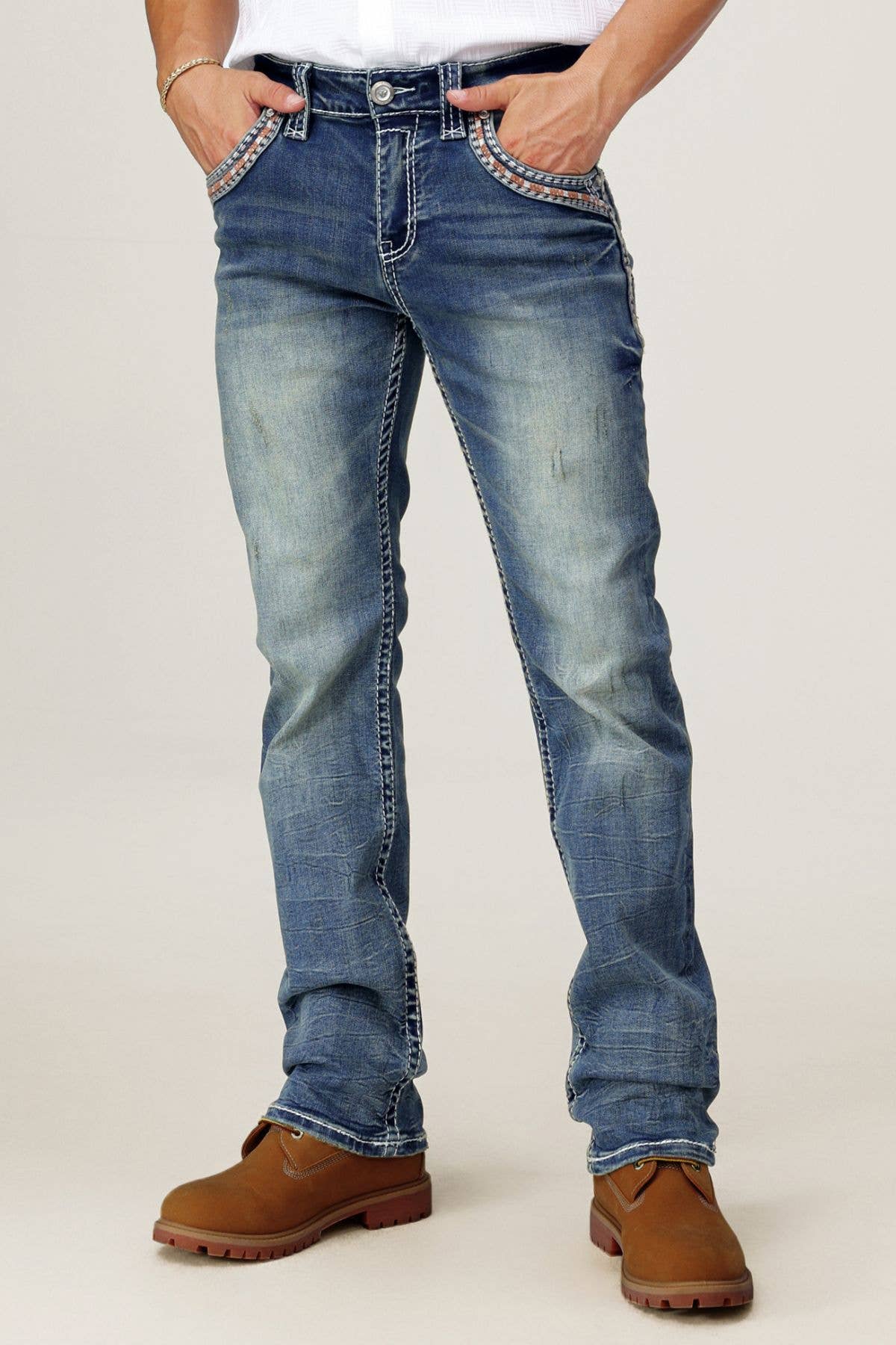 WE-012 Eagle Warrior Men's Western Straight Stretch Jeans