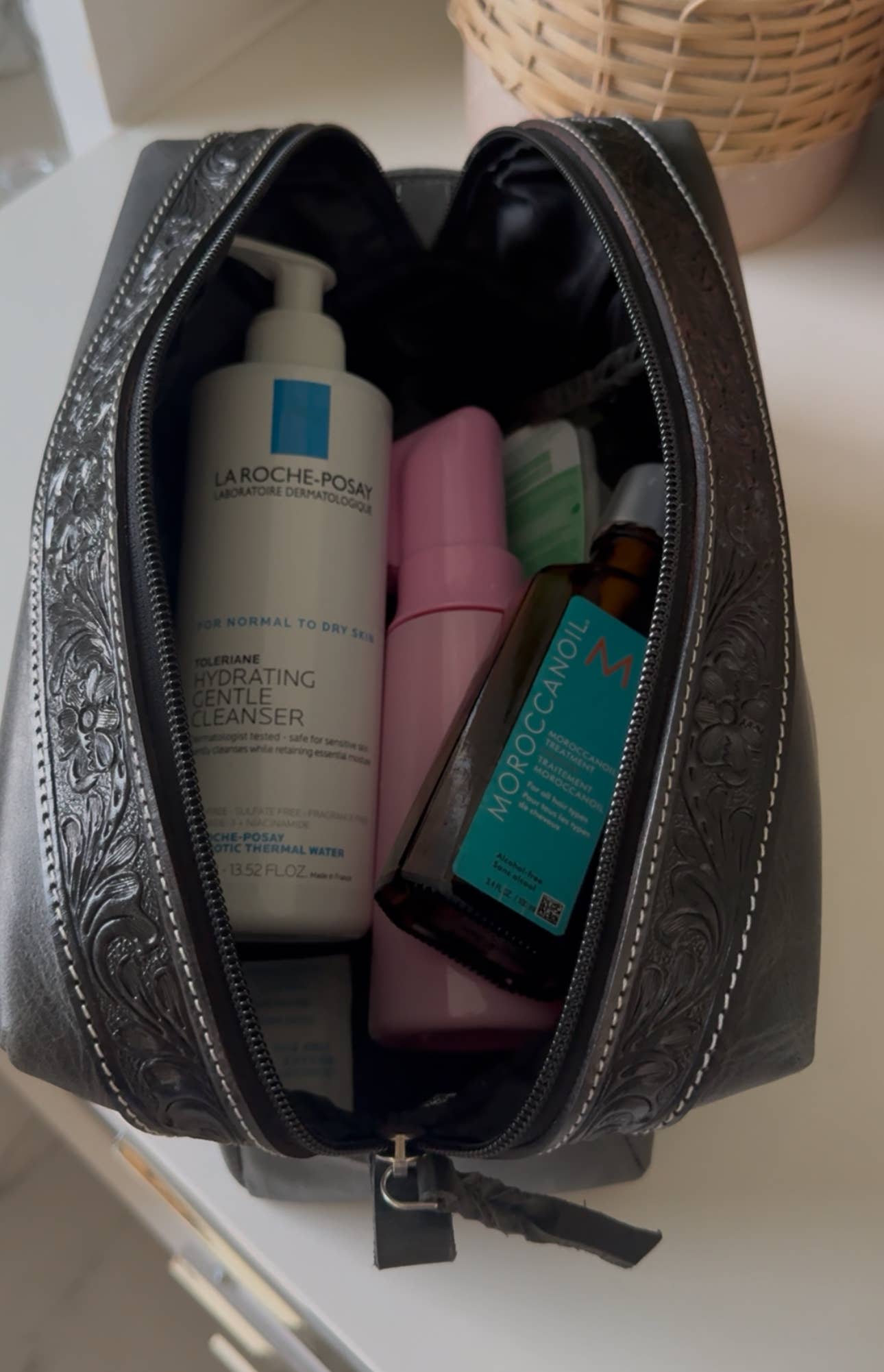 Boot Stitch Handtooled Leather Toiletry Makeup Shaving Bag