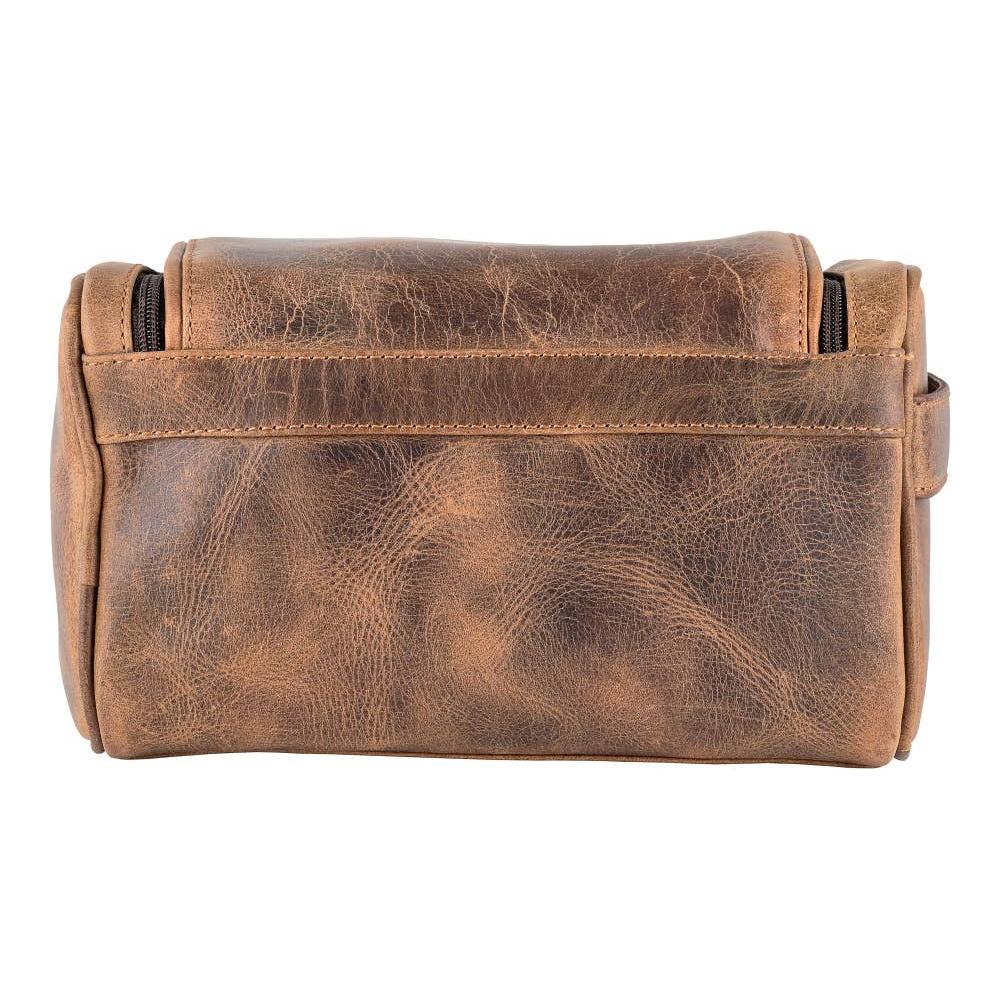 Sixtease Bags - Genuine Leather Unisex Wash Bag - Rustic Brown