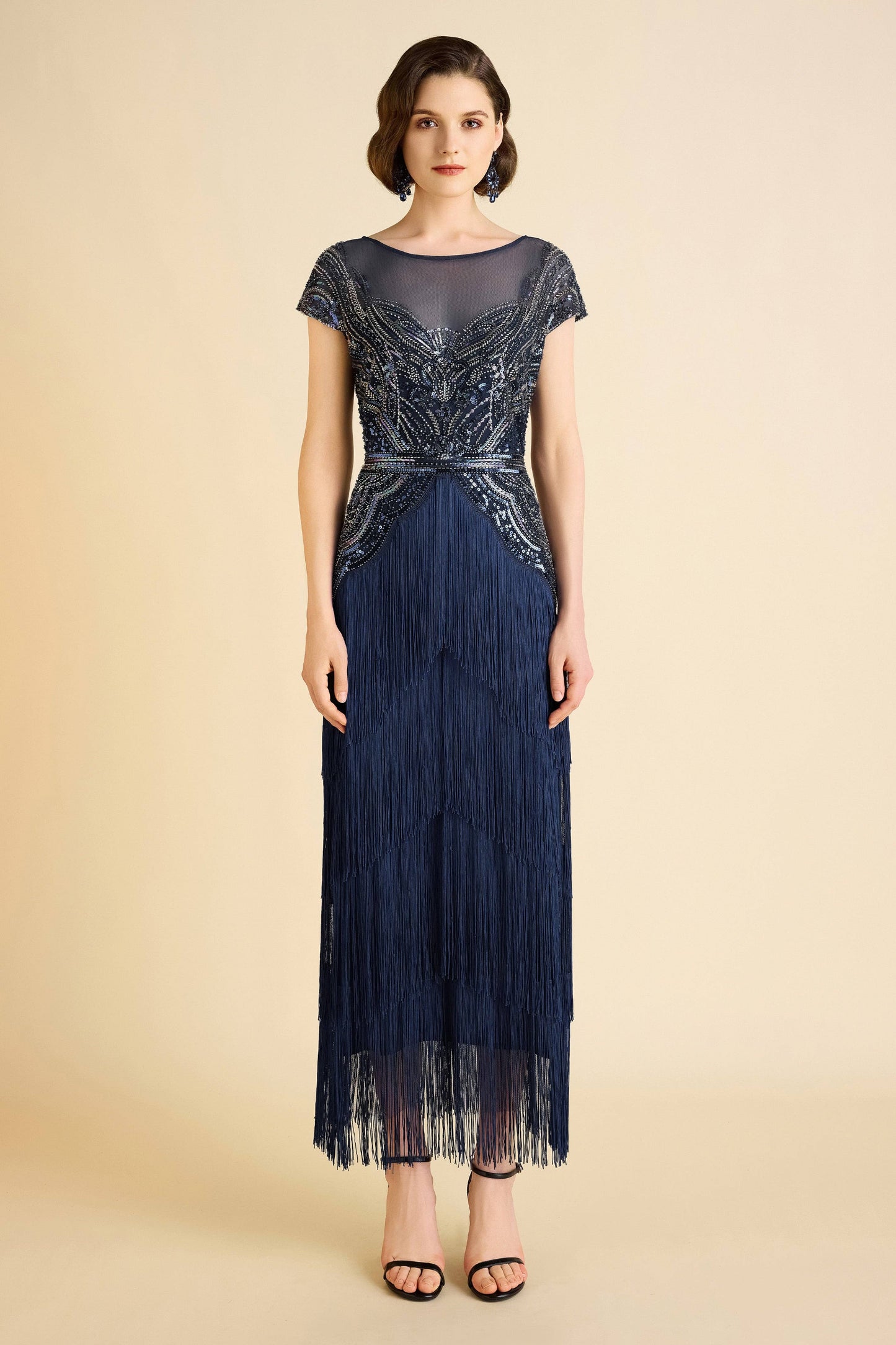 Radiant Iridescent Sequin Fringe Evening Gown