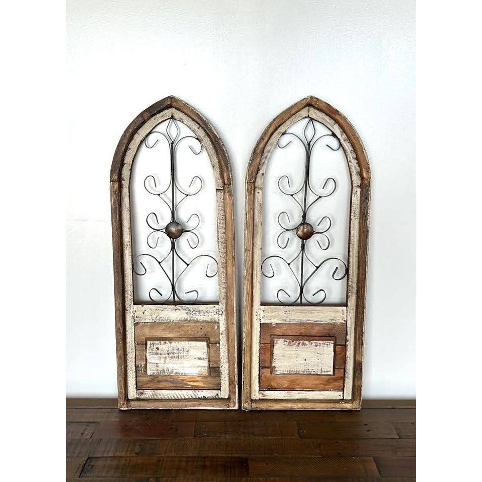 Asti Wood Window, 2pc Set, Antique White (disc) - H-17