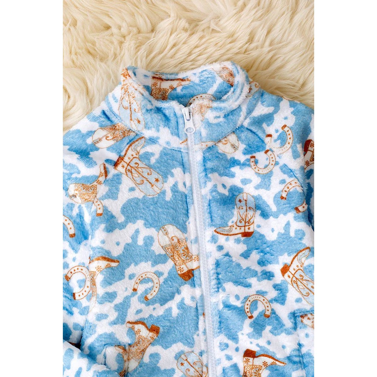Soft Fleece Western Print Zipper Jacket TPG51036