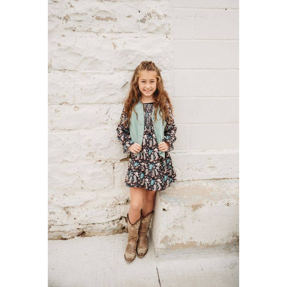 YOUTH Cowgirl Boot LS Dress & Vest Set