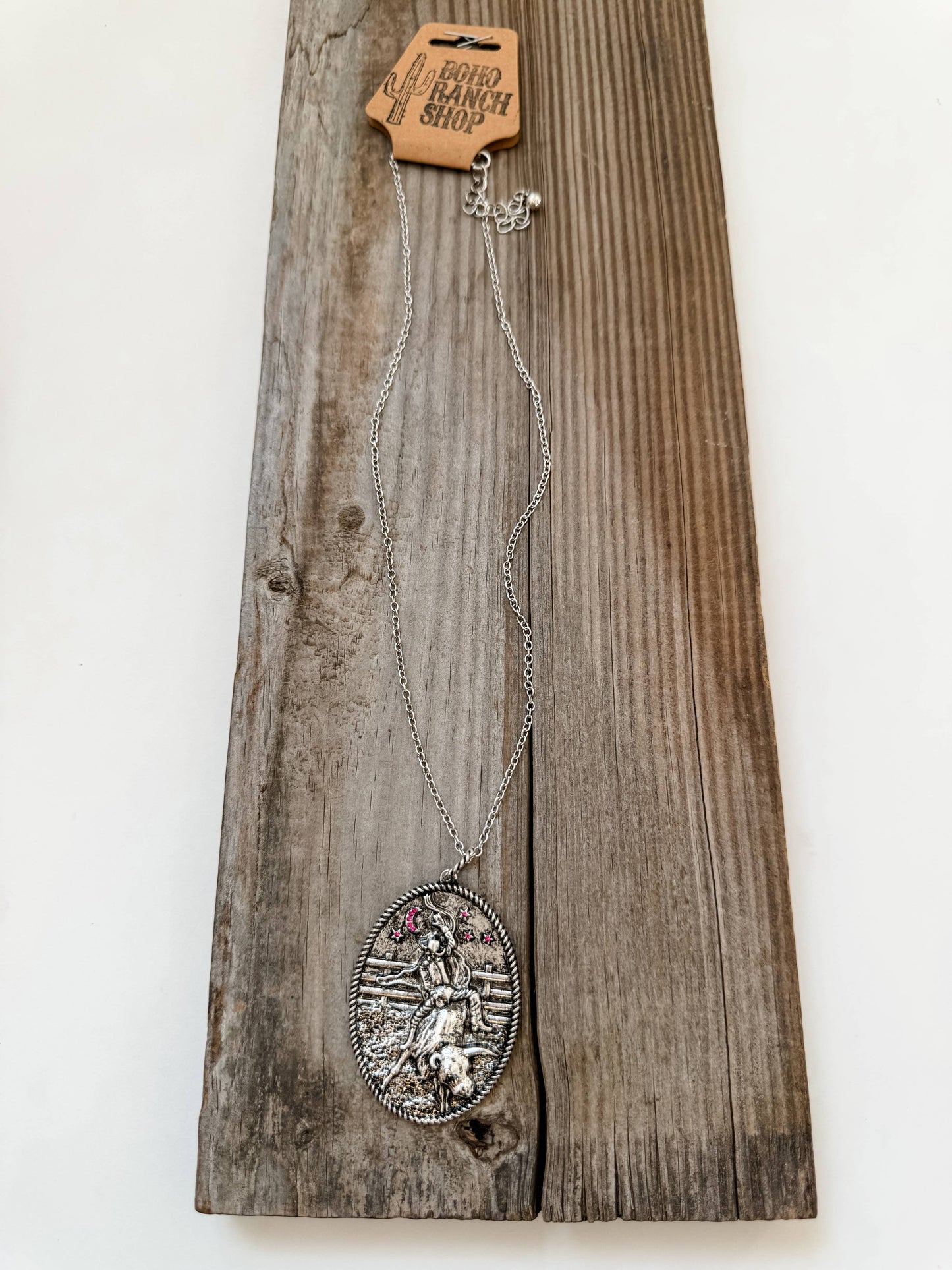 Western Cowboy Bull Riding Pendant Necklace