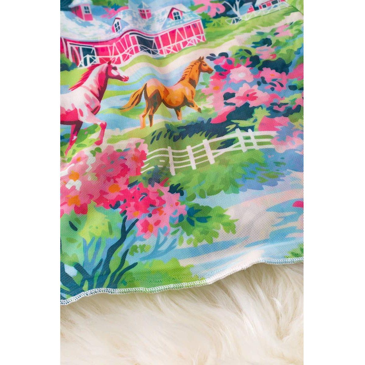 LOVELY FARM PRINTED MESH LONG SLEEVE TOP SOL