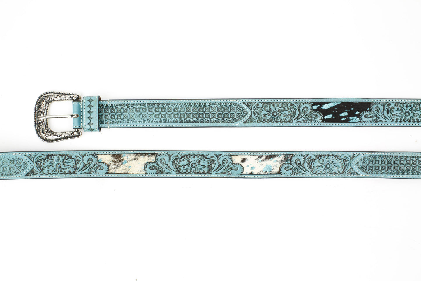 Turquoise Tooled Leather Western Belt Engraved ABB 38-1021
