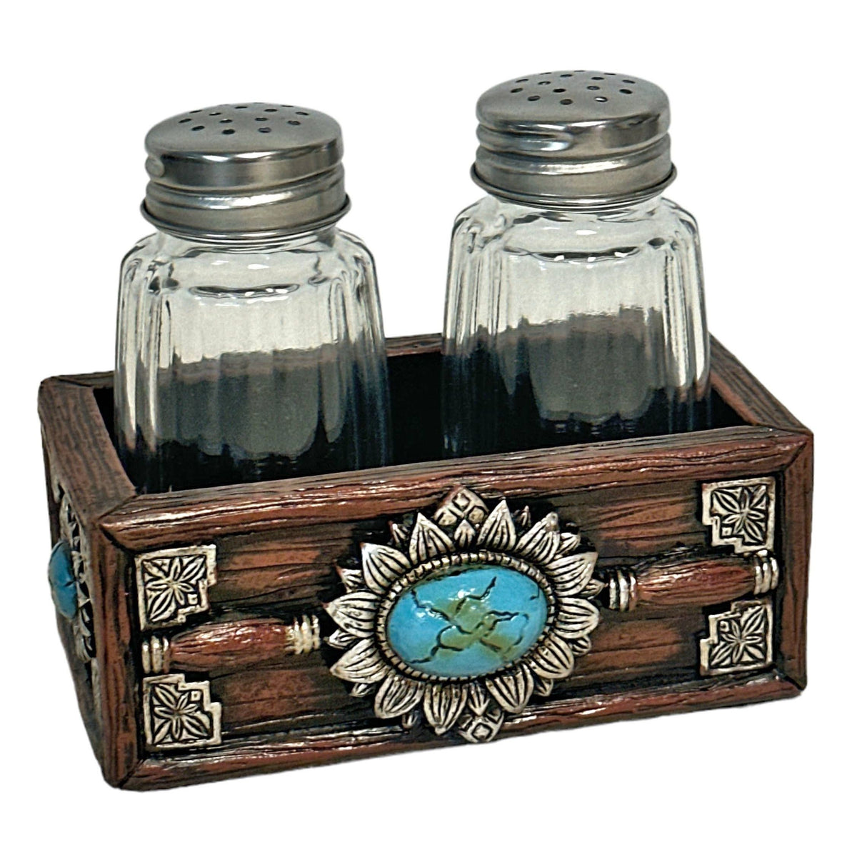 Turquoise Pendant Stone Salt and Pepper Shaker Holder Set