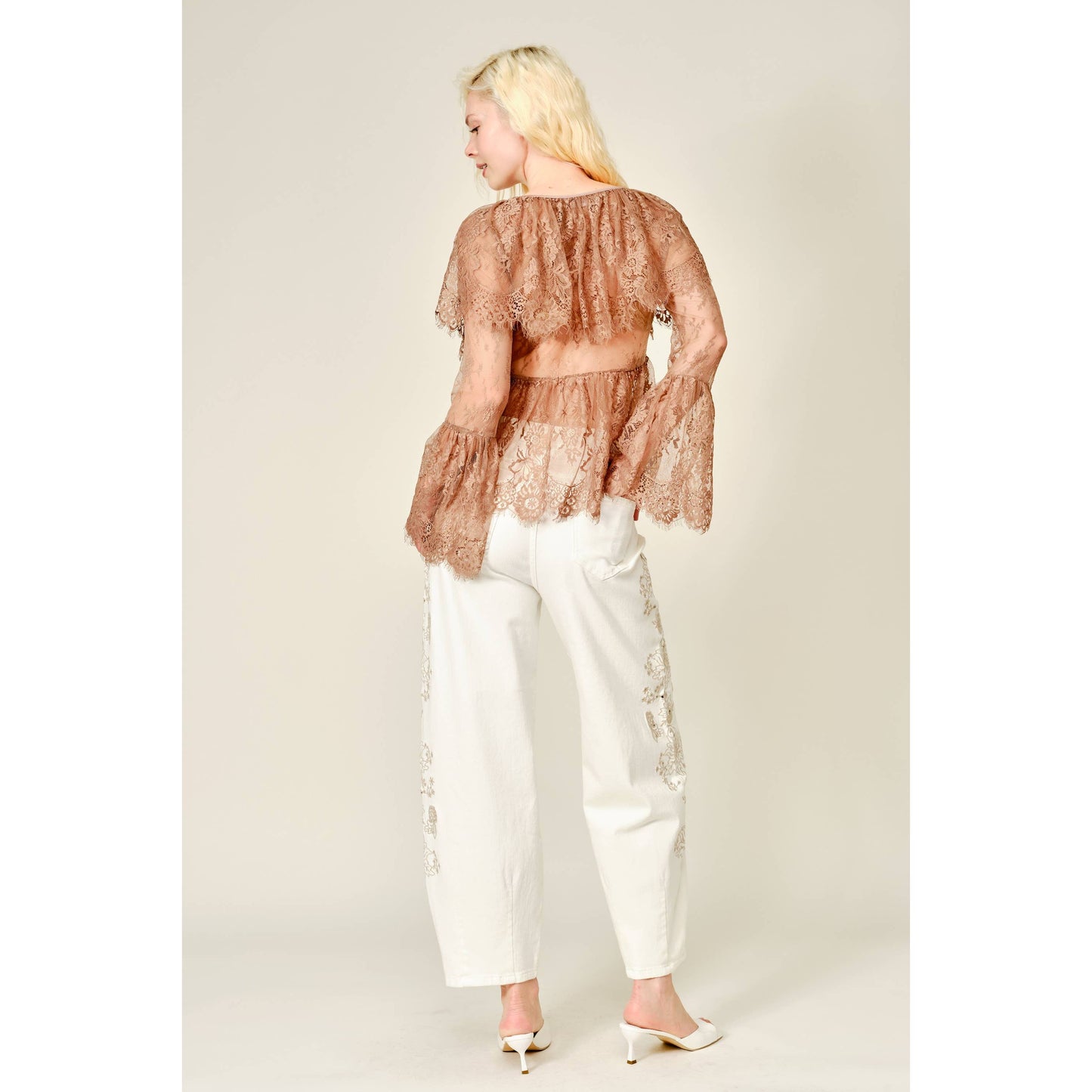 Blue b Ruffle Long Sleeve Lace Sheer Cape Blouse 52196T