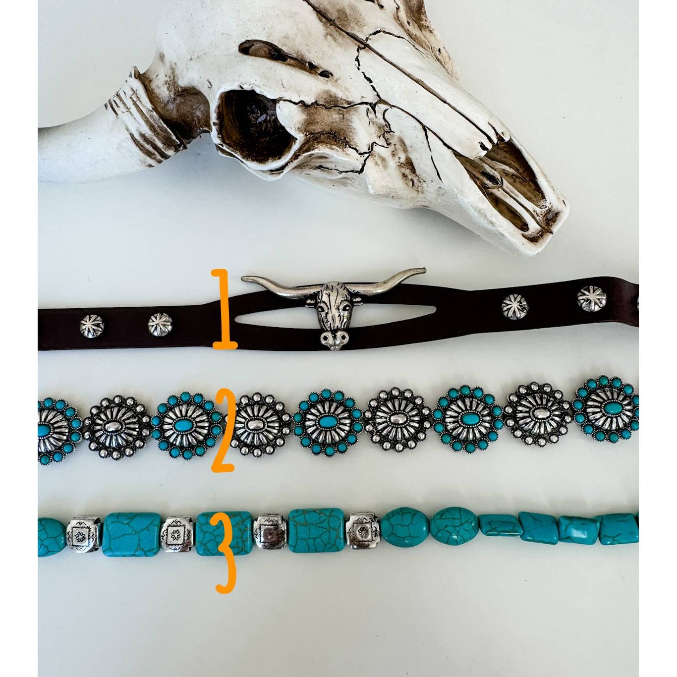 Western Hat Band - Concho, stone, longhorn steer