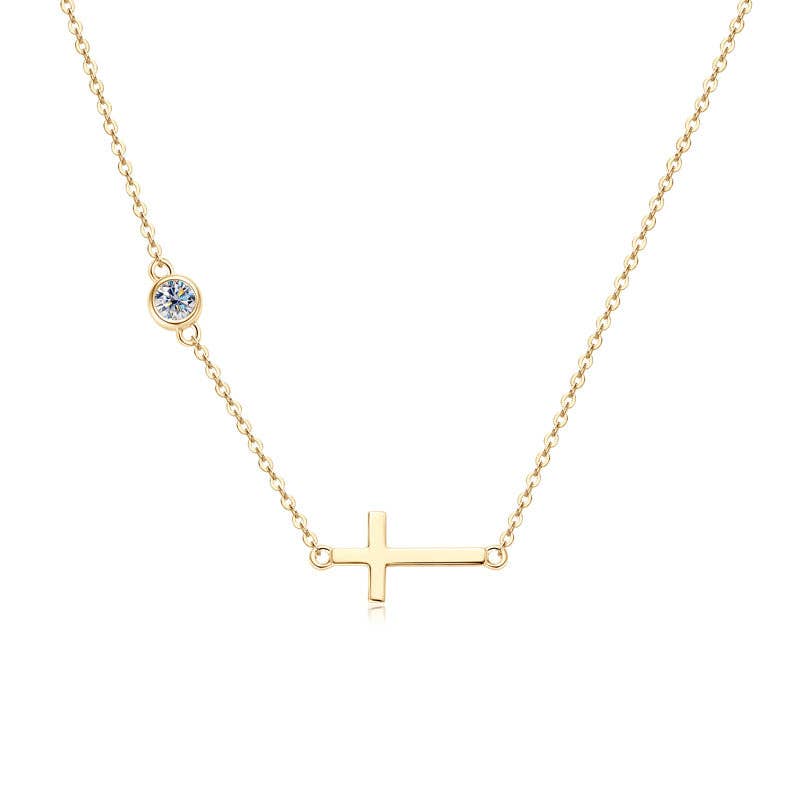 Moissanite Horizontal Cross Necklace in 925 Sterling Silver
