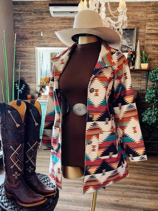 Ladies Western Printed Lapel Coat