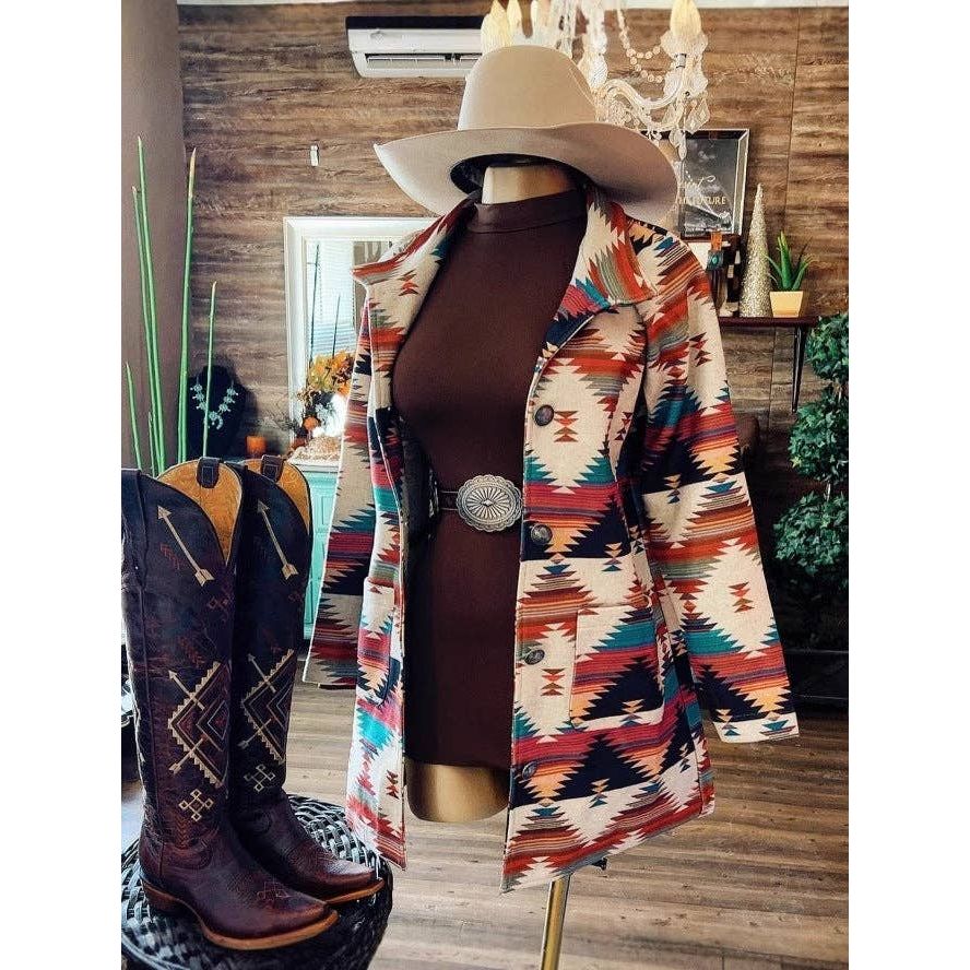 Ladies Western Printed Lapel Coat