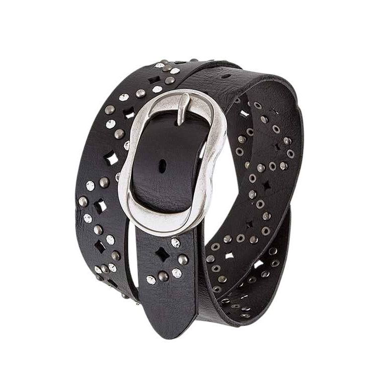 Ladies Studs & Rhinestone Leather Vintage Cutout Belt by Rope & Spurs - 98-M006